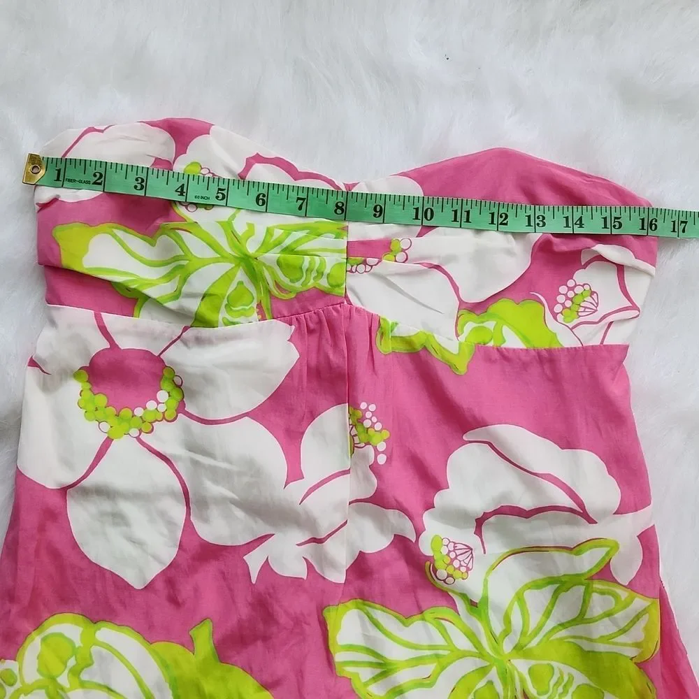 Lilly Pulitzer Blair Silk Dress strapless Ruffle hem‎ in Hot Pink size 6 Small - Picture 4 of 12
